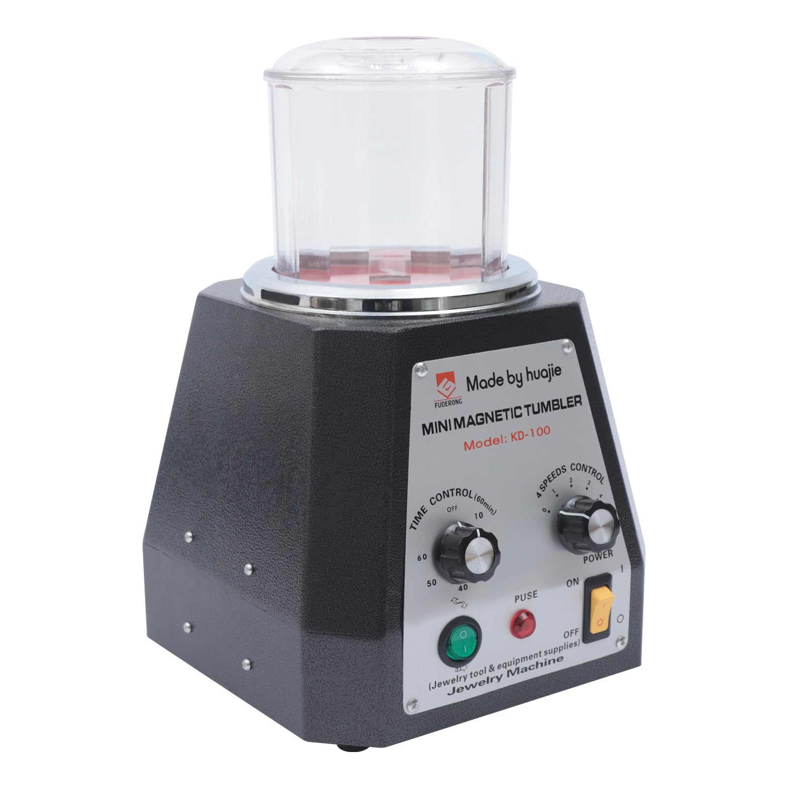 Magnetic Polishing Machine, KT-100 Magnetic Tumbler Jewelry Polisher Machine, Diamonds Magnetic Finishing Machine with 4-speed (2000rpm, 2500rpm, 3000rpm, 3500rpm), Polishing Bucket, Burnishing Pins
