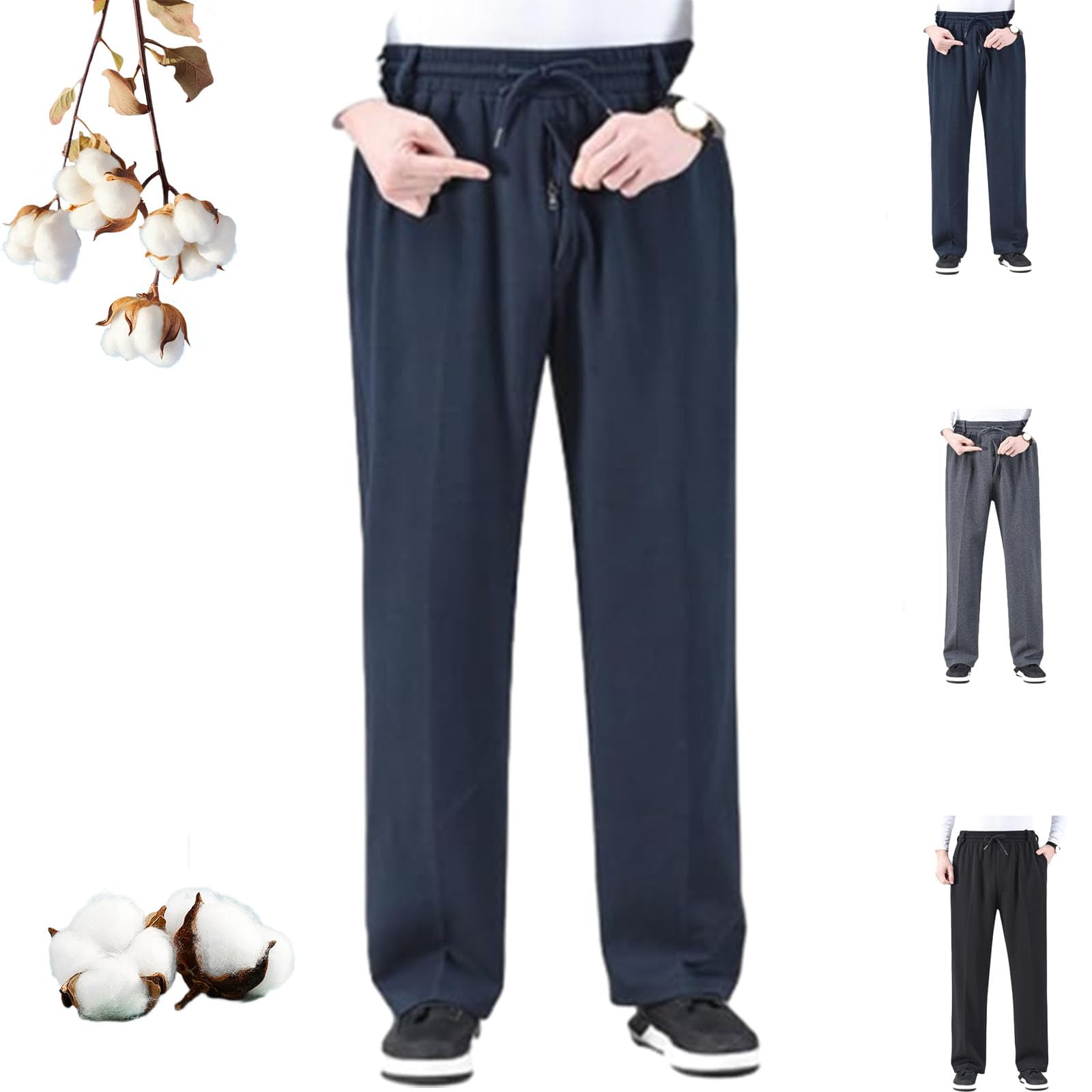 Pantalones de cintura elástica para hombre mayor, pantalones deportivos casuales con cremallera y cordón, pantalones de trabajo elásticos y holgados con bolsillos