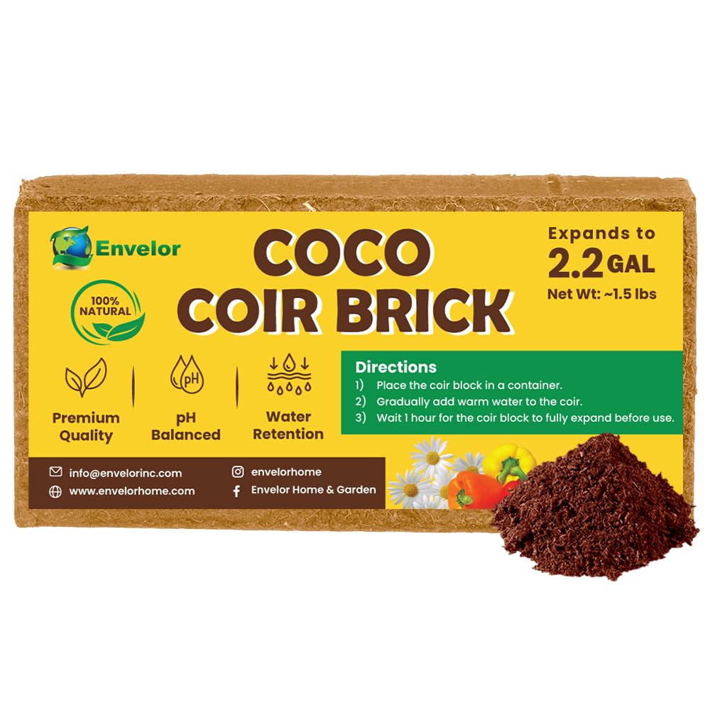 Coco Coir for Plants 1-Pack – 2.2 Gallons Compressed Coconut Coir Bricks, 1.5 lb. Bulk, Low EC, pH Balanced, Natural Coco Peat for Indoor & Outdoor Gardening, Potting Soil, Indoor Plant Soil