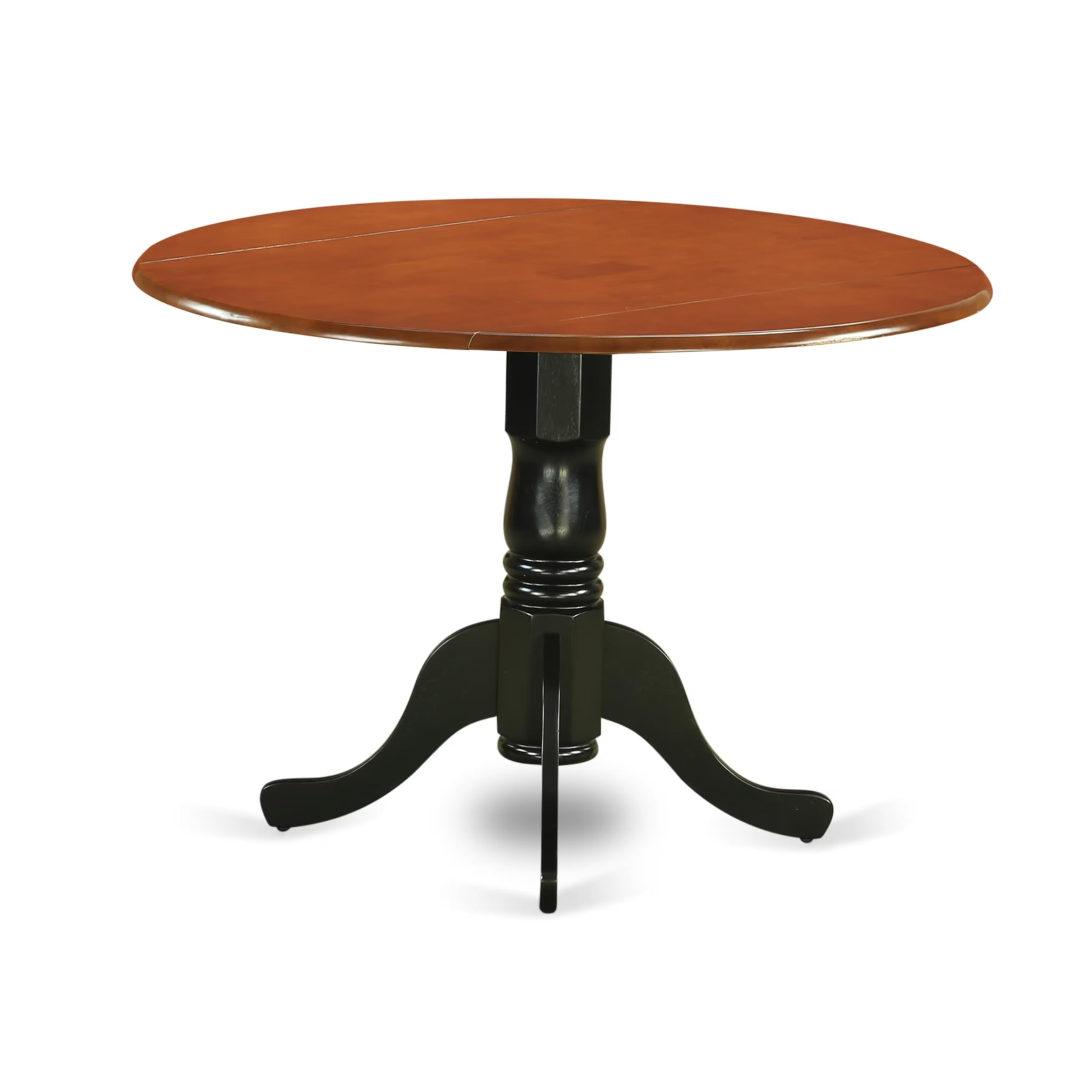 East West Furniture Dublin Table-Saddle Brown Table Top Surface and Black Finish Pedestal Legs Hardwood Frame Wood Kitchen Table