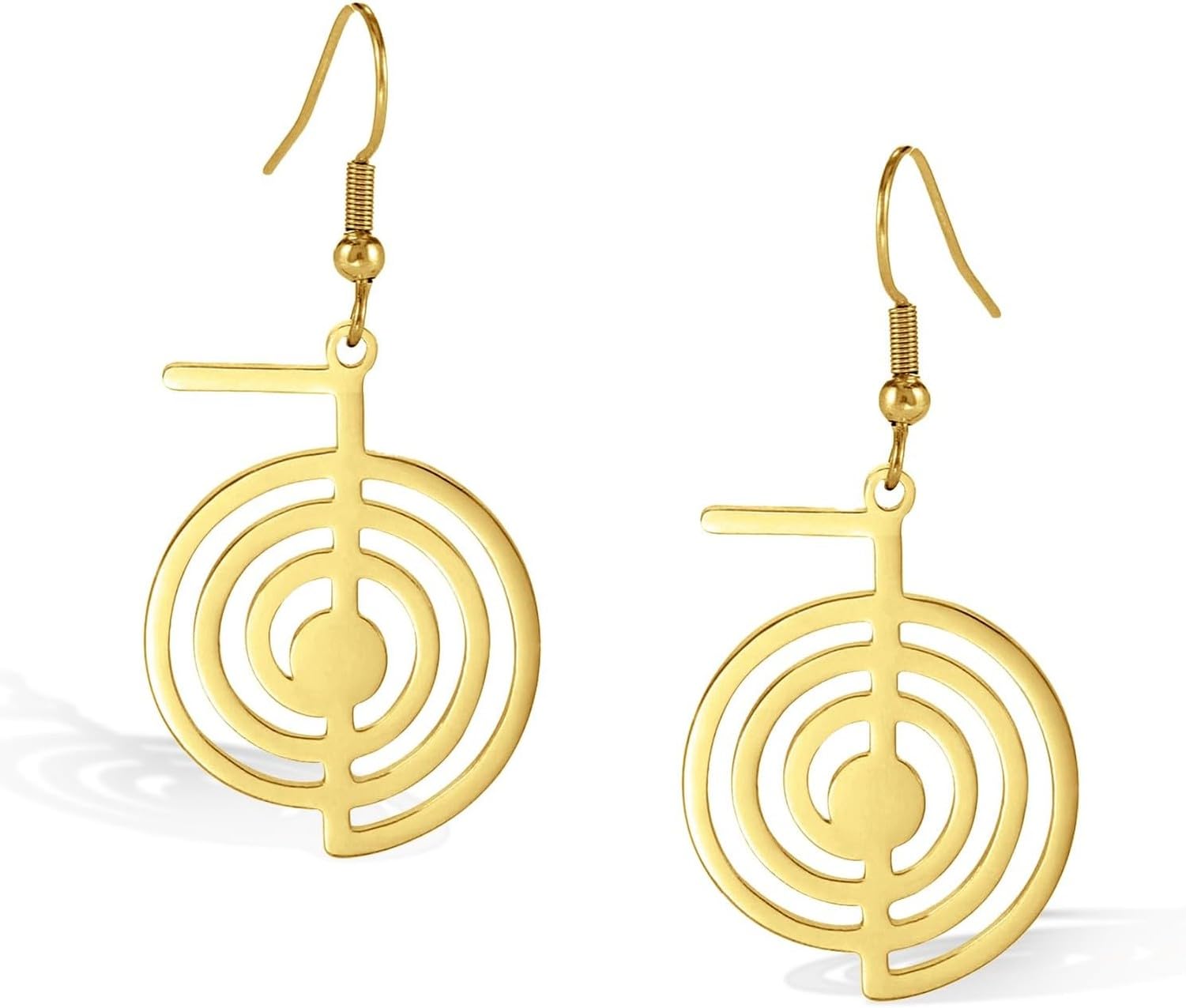 WOMGKDA Cho Ku Rei Reiki Necklace Healing Symbol Pendant Yoga Sacred Geometry Earrings Set for Women Meditation Amulet Protection Jewelry, Gold Cho Ku Rei Earrings