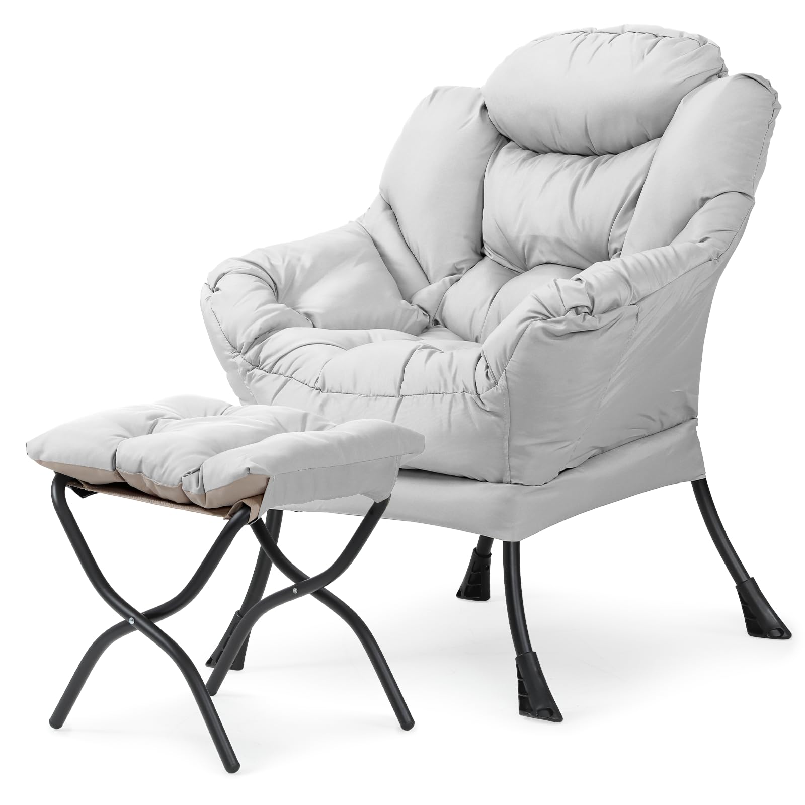Photo 1 of Athena Collection Lazy Chair with Ottoman, Lounge Chair Armchair Upholstered Accent Chair with Folding Footrest, Reading Chair with Side Pocket & Armrests for Bedroom Living Room, Gray
