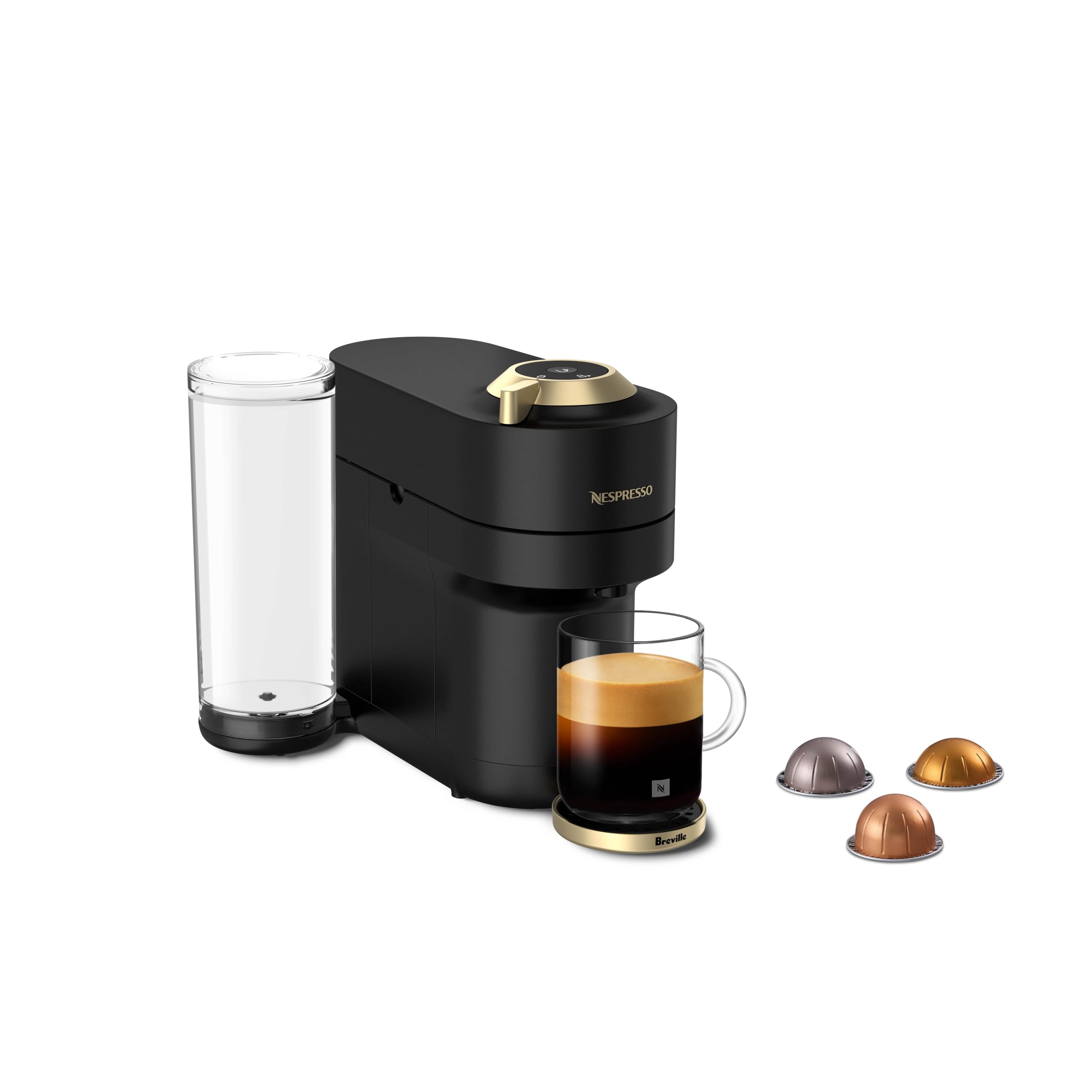 Festive Vertuo Pop+ Coffee and Espresso Maker by Breville, Matte Black Gold