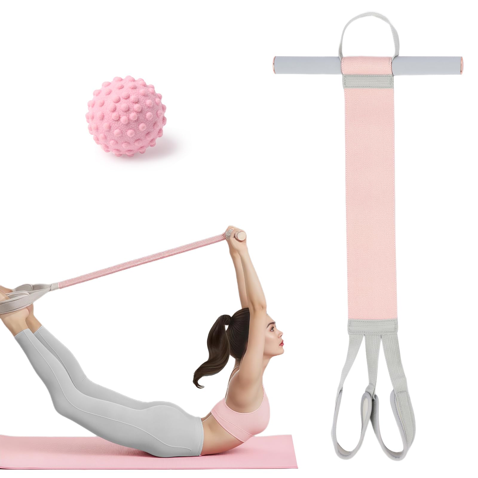 Elicho Resistance Bands with Handles,Yoga Pedal Workout Bands,Multifunction Pull Up Bands Sit-up Workout Equipment Home Gym for Arm/Abdomen/Waist/Leg Stretching Slimming Training(Pink)