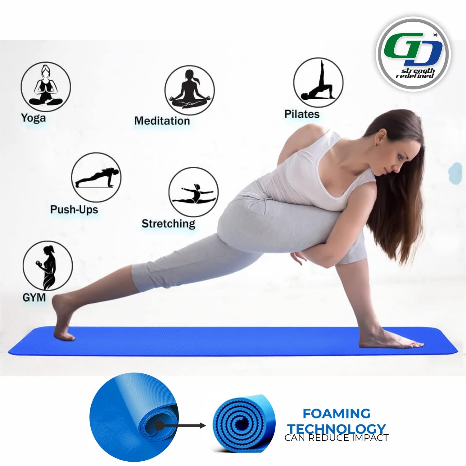 GYMNAZIO DYNAMIZ EVA Yoga Mat for Men & Women, 4MM Thick Anti-Slip Exercise Mat with Carry Strap, Lightweight Workout Mat for Yoga, Pilates, Meditation, Home Gym, Stretching & Fitness, (Light Blue) 3