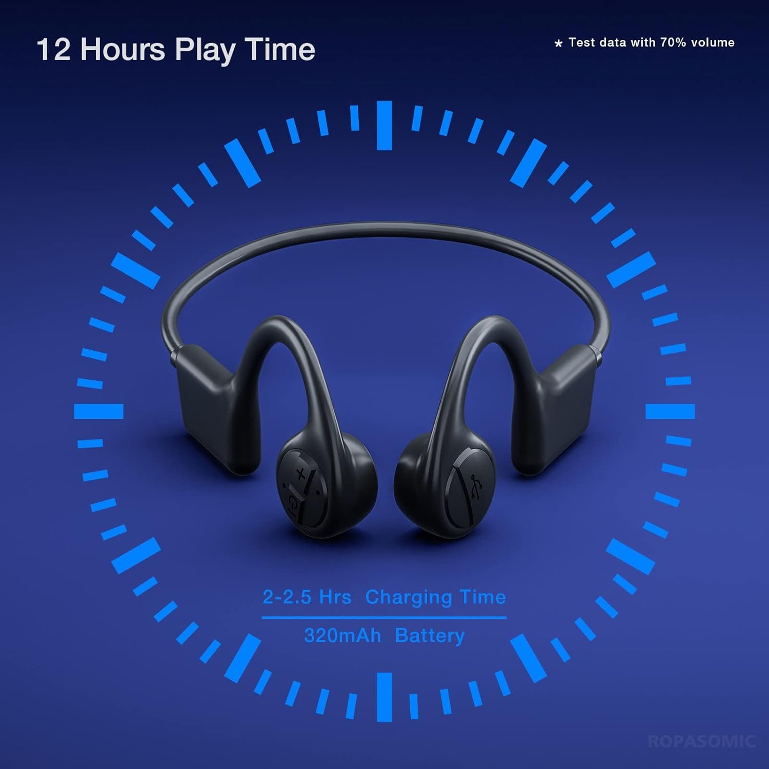 Bone Conduction Headphones, 12 Hours Playtime Bluetoeth 5.3 Headset Open Ear Wireless Earphone - IP55 Sweatproof Built-in Mic,Perfect for Running Cycling Hiking Workouts(Black) - Image 2