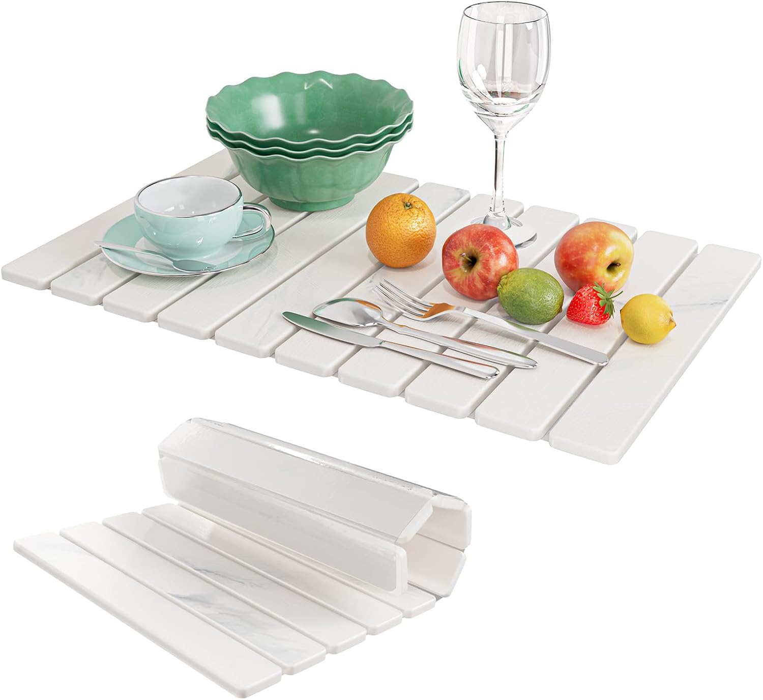 Large Stone Dish Drying Mats for Kitchen Counter, 23*15.3 Collapsible Dishes Drying Matt Kitchen Counter, Eco-Friendly Diatomaceous Earth Mats for Cups Dishes, Match Any Countertop, Classic