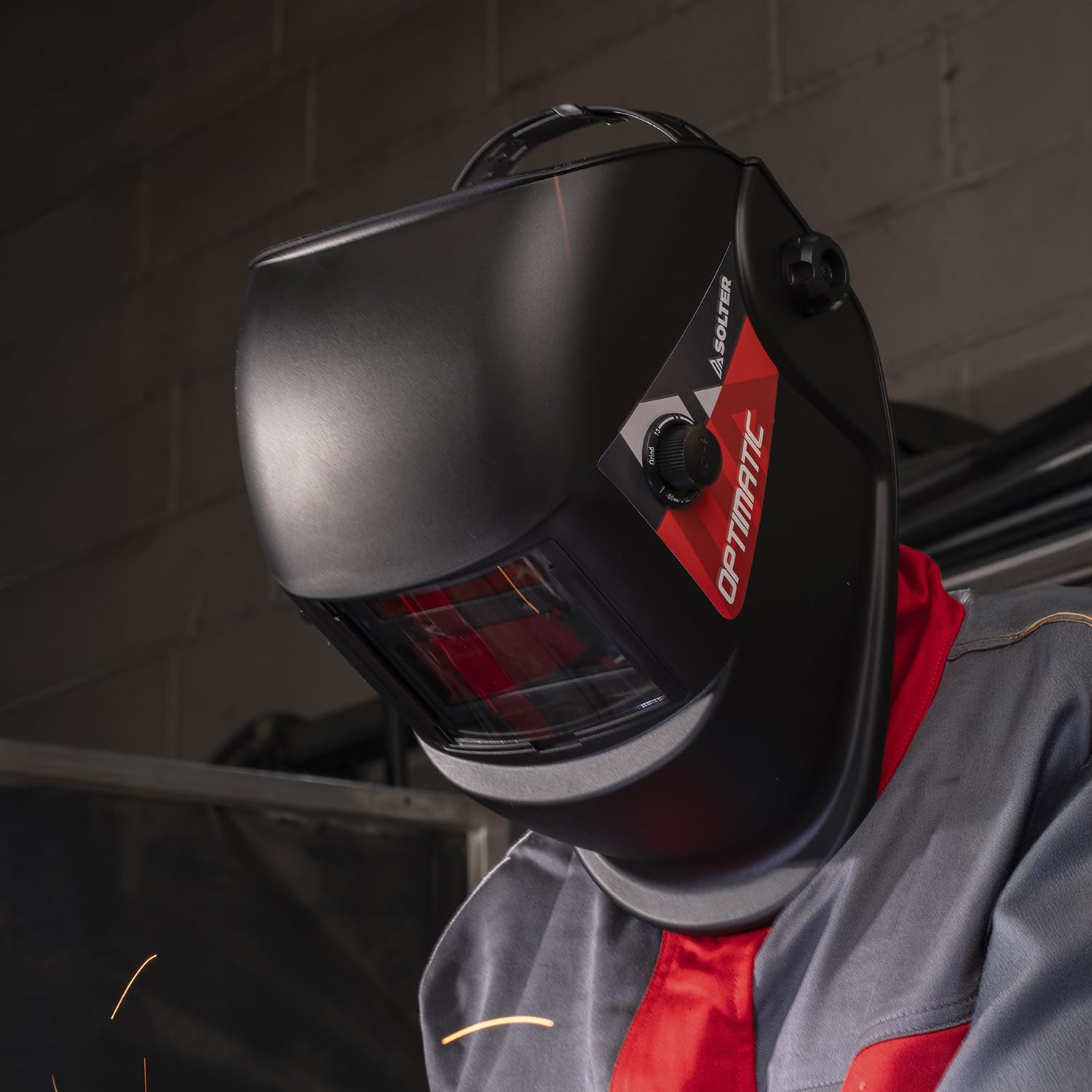 Pantalla de Soldadura Solter OPTIMATIC 100, Auto Oscurecimiento DIN 9-13, Filtro True Color 1/1/1/2, Careta Ajustable con Arnés Ergonómico, Compatible MMA, MIG, mag y TIG, Máscara Ligera y Resistente