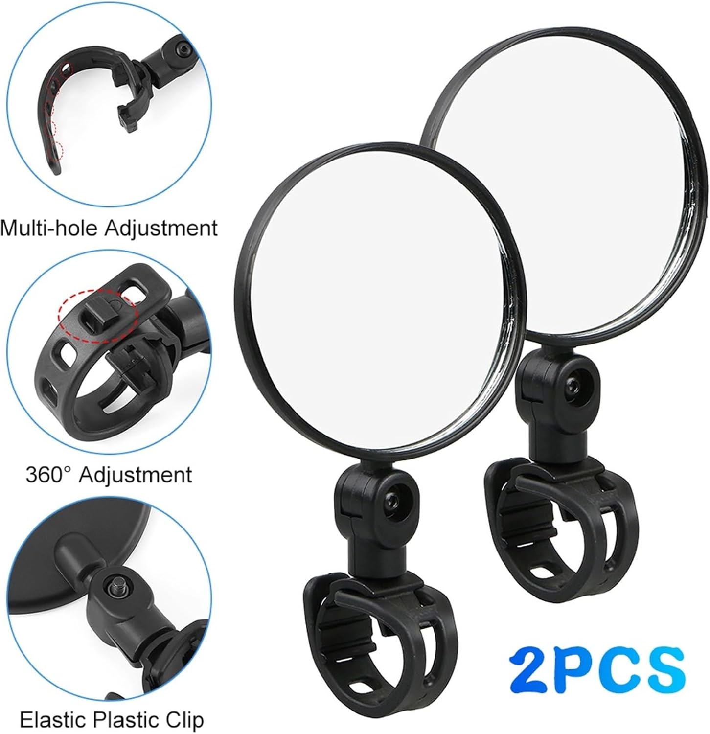 2pcs Bicycle Round Rearview Mirrors 360 Degree Adjustable Wide Angle Bike Handlebar Mounted Auxiliary for Bicycle Handlebar