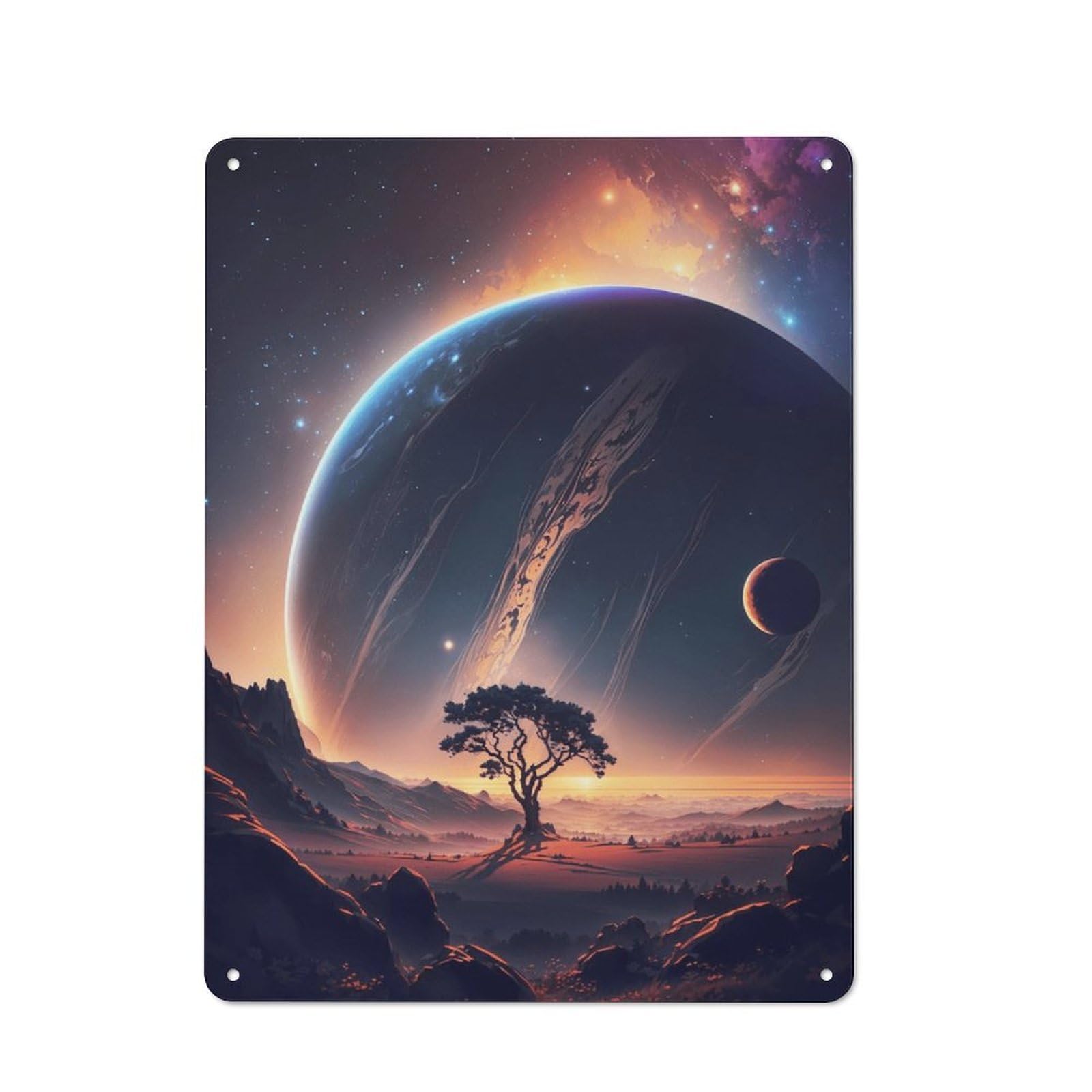 Junmoney Style Retro Metal Wall Sign 40X30cm With Alien Planet Landscape For Bar Or Restaurant, Autumn Wall Decor For Restaurant Interior Fans