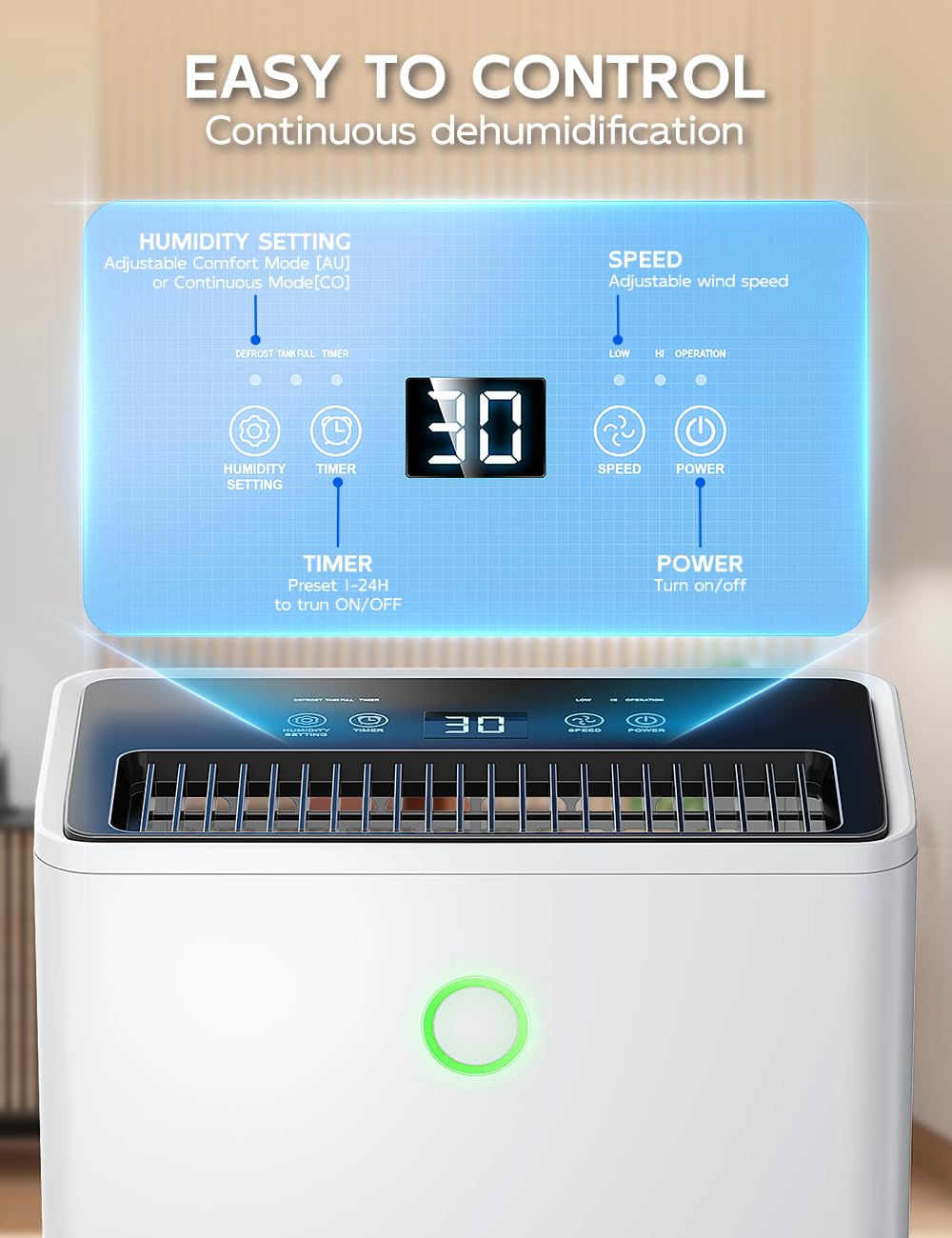 Deumidificatore Casa Muffa 12L/24H, Deumidificatore Portatile e Silenzioso per Camera da Letto, Bagno, Armadio, Controllo Umidità Automatico, Funzione Asciugabiancheria, Timer 24H, Scarico Continuo