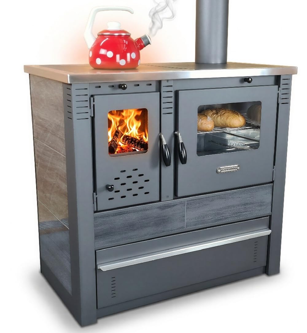 PANONIA Küchenofen, Kacheln schwarz, rechts, 8,5 kW