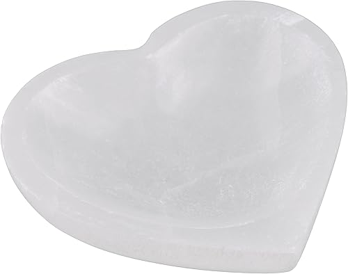 Wish Well Cuenco de selenita de corazón con collar de amatista, cuenco de cristal de selenita de 4 pulgadas, extraído y fabricado en Marruecos,