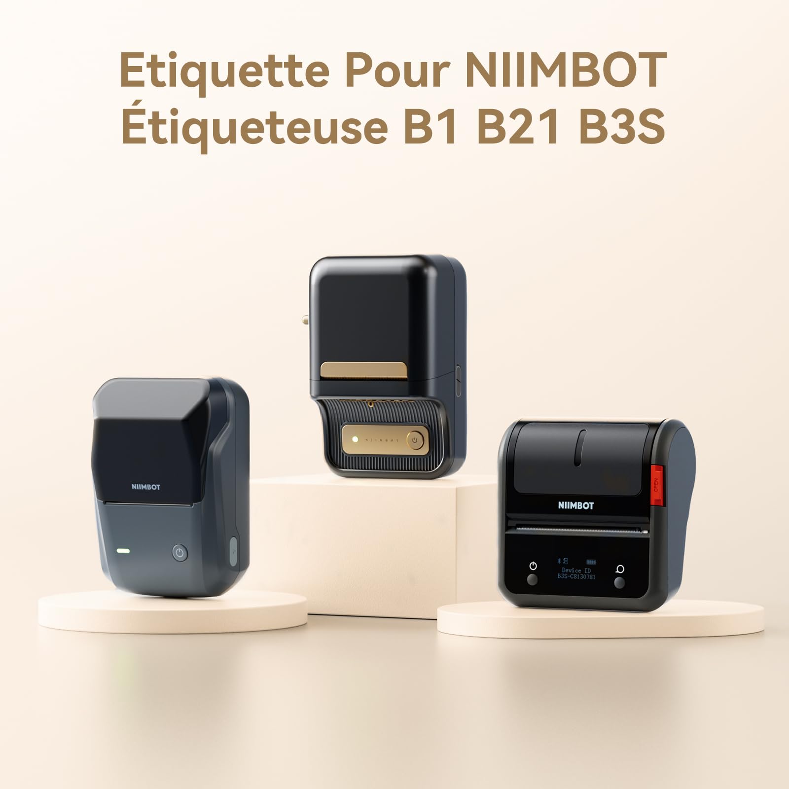 NIIMBOT 3 Rouleaus Etiquette Pour B1 B2 B21 B3S B31 B4 K3 Imprimante,Autocollantes Rond Etiquette 50x50mm(2"x2"),150 Pcs/Rouleau, Blanc