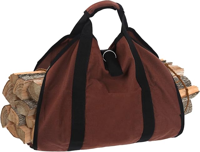 Canvas Log Carrier Bag, Brown Firewood Holder 36.5x18 Inch Heavy Duty Firewood Tote Bag with Padding Strap for Indoor Fireplace Wood Stove Accessories Outdoor Camping