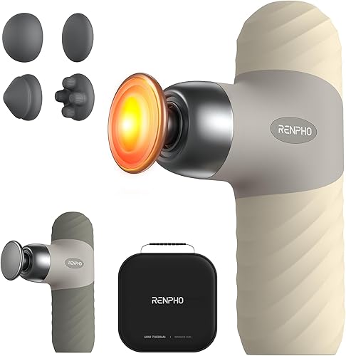 Miniatura 15 de RENPHO Mini pistola de masaje térmico con calor, masajeador portátil de percusión de tejido profundo, mangas de silicona de color, tamaño de viaje