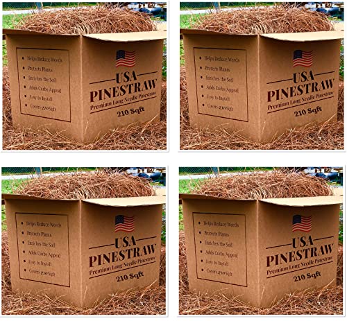 USA Pine Straw - Premium Pine Needle Mulch (Pine Needle Mulch - 210 Sqft 4 Set)