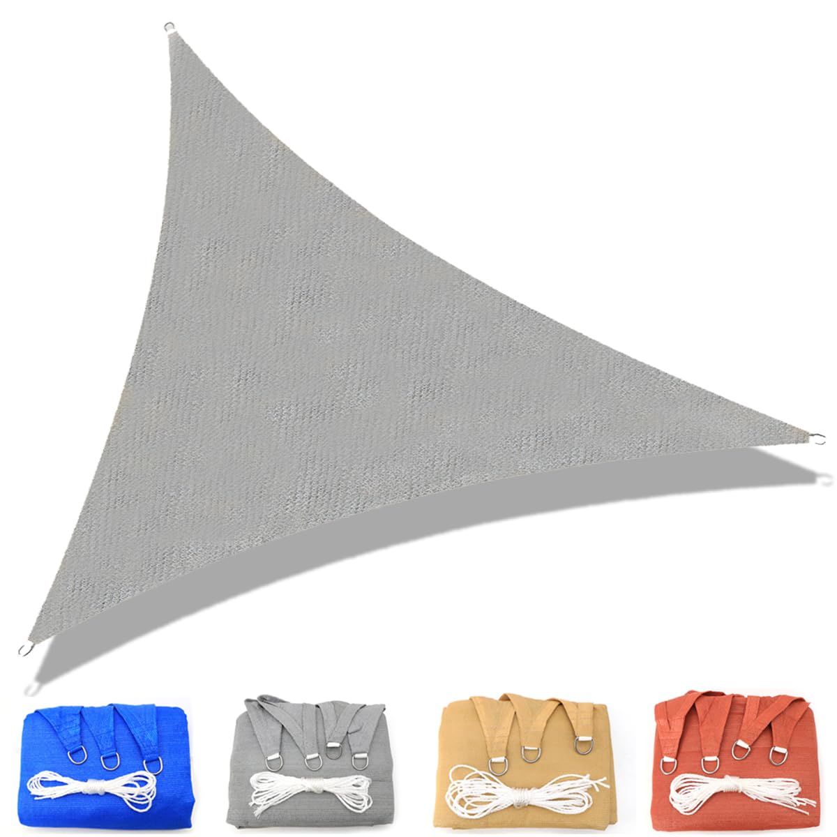 Voile d'ombrage triangulaire en polyéthylène haute densité anti-UV, pour balcon, terrasse, jardin avec corde - 5 x 5 x 5 m - Gris