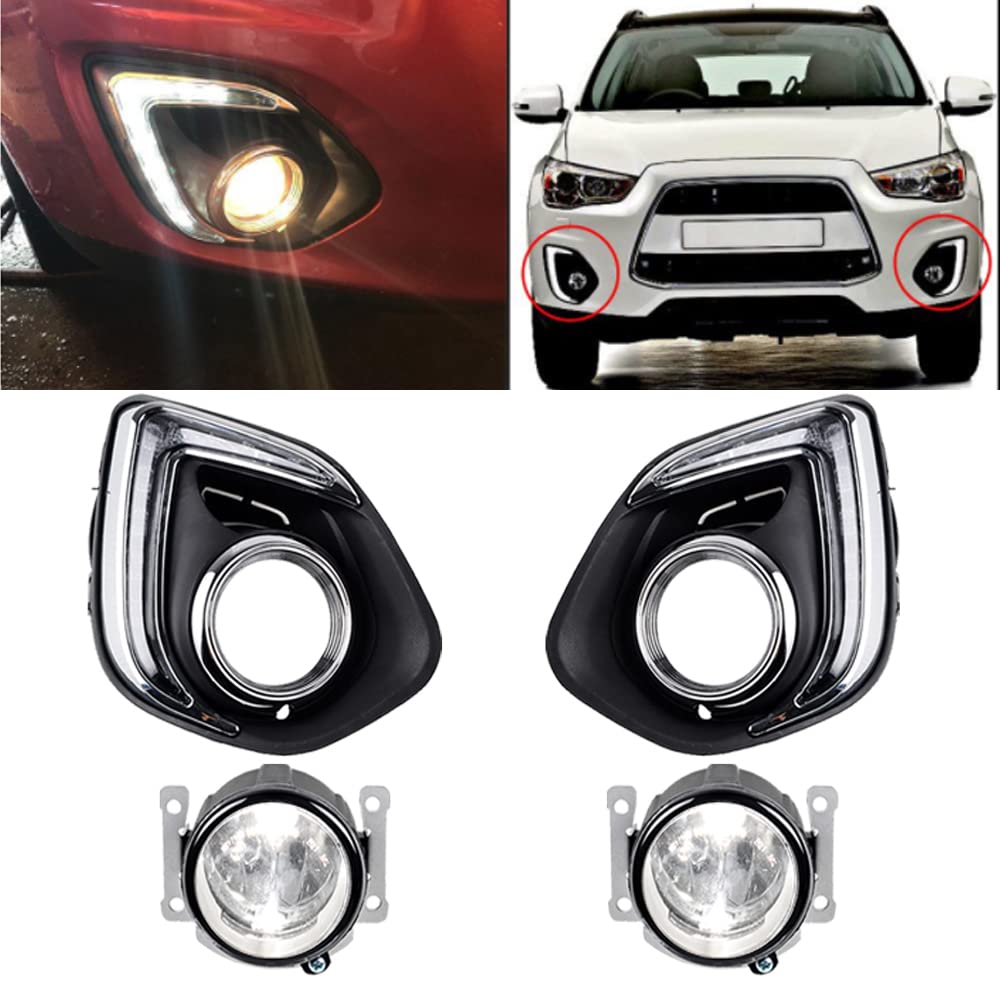 Astra Depot Set LED Daytime Running Light DRL + Real Glass H11 Bulbs Fog Lamp Assembly OE Replacement For 2013 2014 2015 Mitsubishi ASX Outlander Sport 8321A578 8321A577