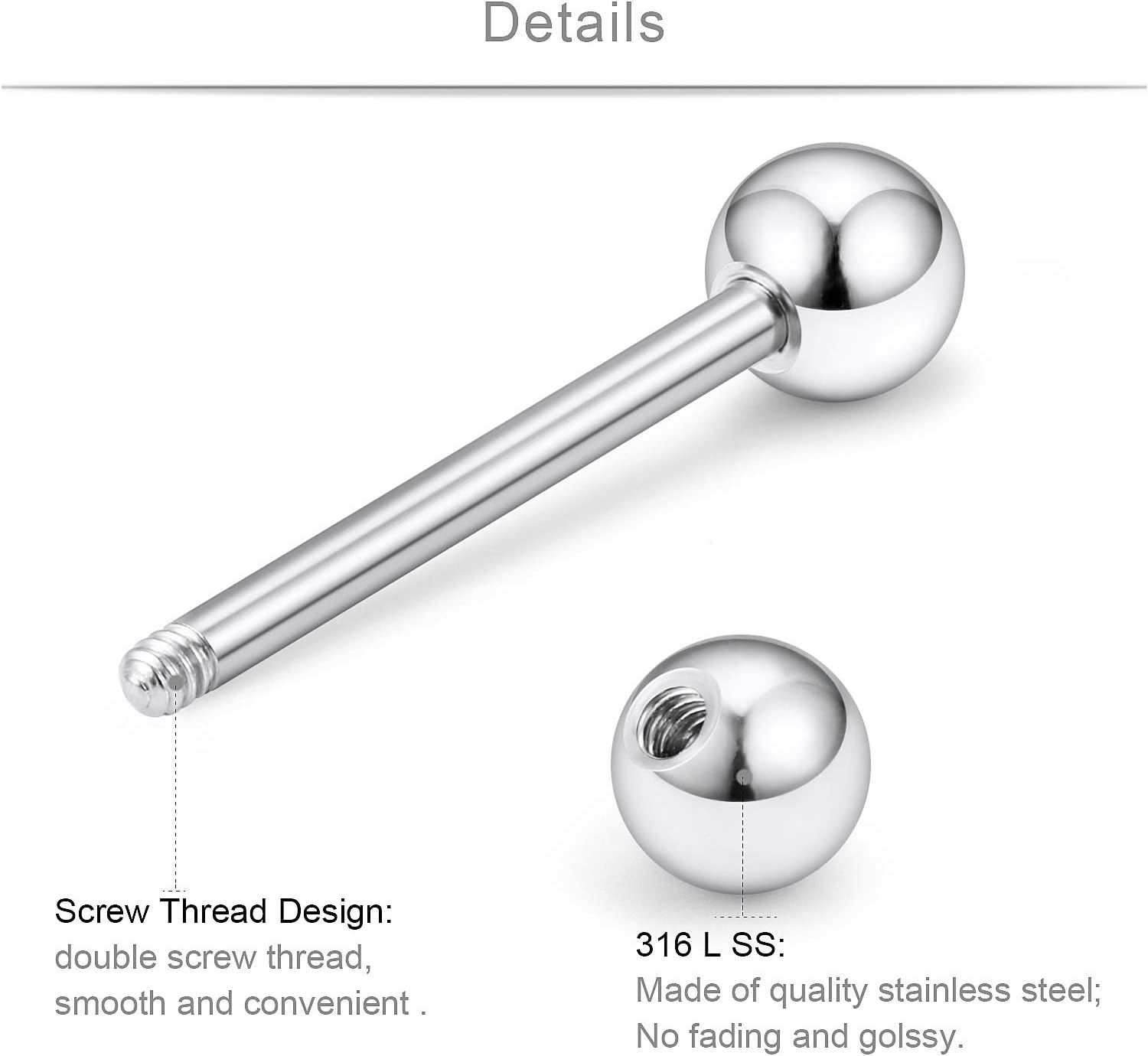 SCERRING 14G Nipple Rings Stainless Steel Nipplerings Tongue Straight Barbell Rings Body Piercing Jewelry for Women Men 9/16Inch 8 Pairs - Image 2