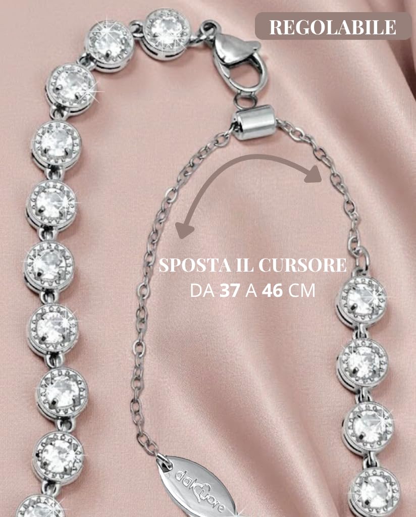 Collana Tennis Donna Regalo Elegante in Acciaio Inossidabile con Zirconi Brillanti, Regolabile 37-46 cm – Gioiello Perfetto per Natale o Anniversario