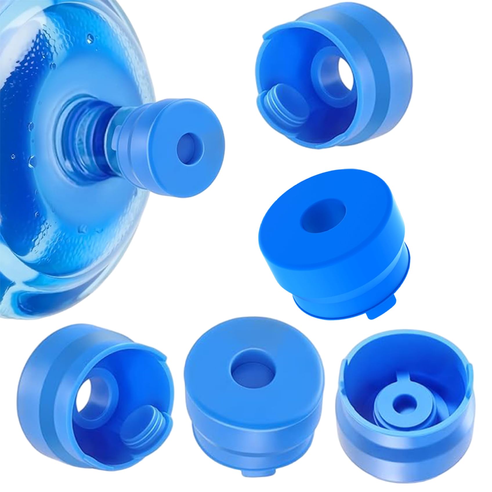 Hintyne 5 Gallon Jug Cap 5PCS 5 Gallon Water Jug Caps Reusable Food Grade Silicone Water Cover for 55mm Standard/Screw/Crown Tops Bottle