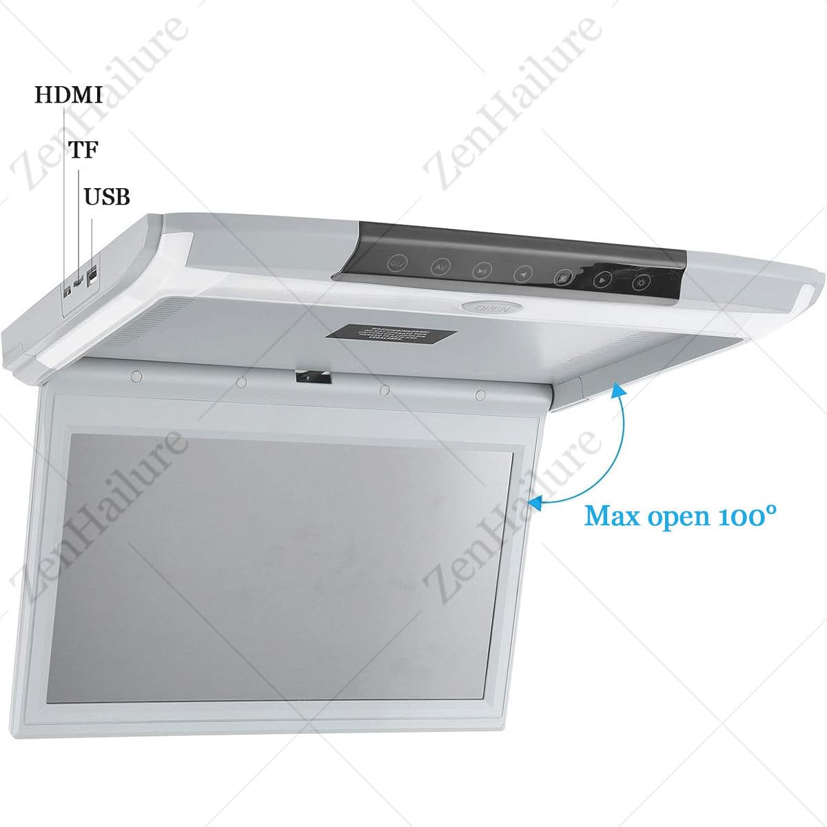 Monitor De Techo De Coche,17.3 Pulgadas Monitor De Techo De Coche HD 1080p TV Mp5 Pantalla IPS ángulo De Visión Completo Abatible hacia Abajo Monitor De Coche con USB TF HDMI FM Grey