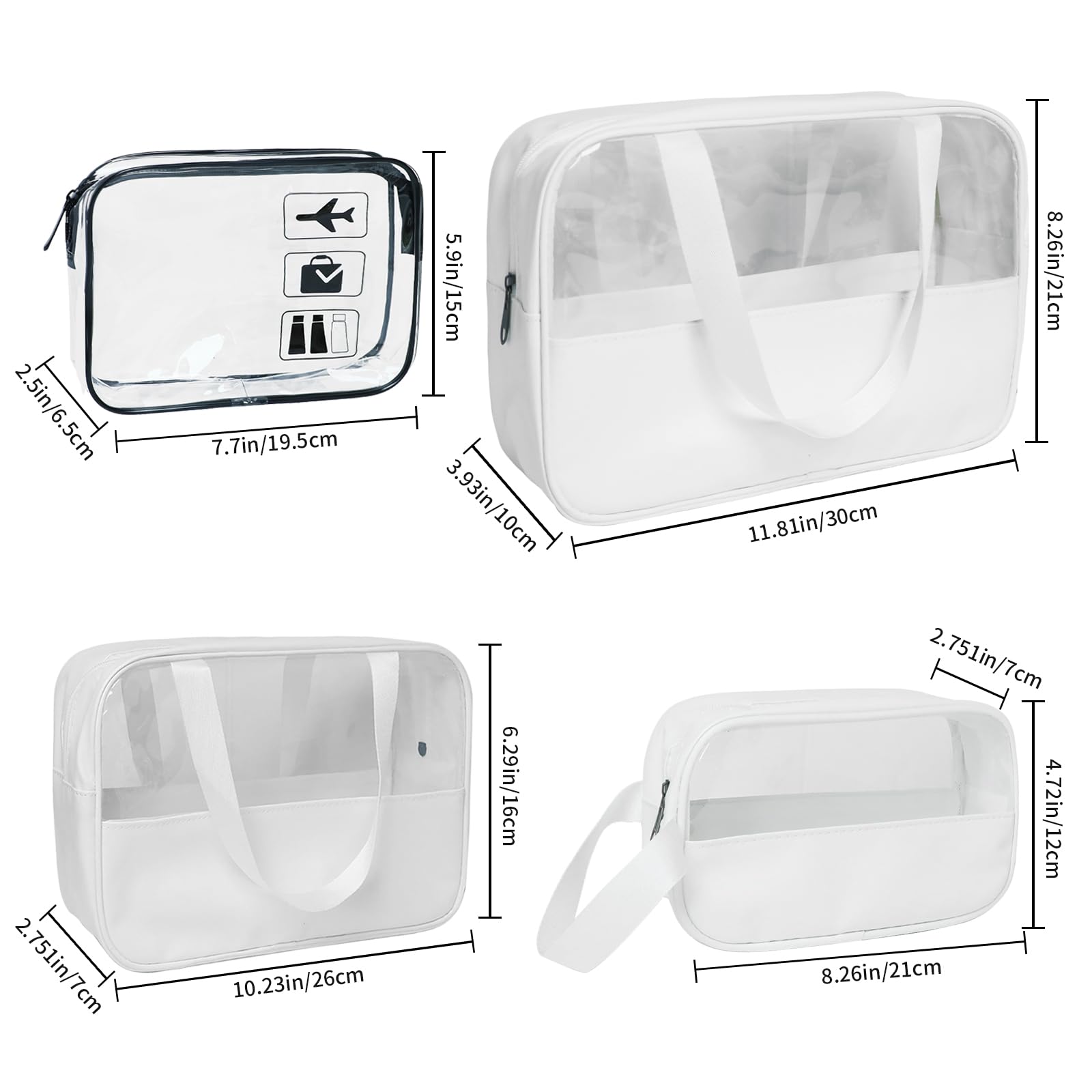 Travel Size Toiletry Bag Set 5-Pack - Clear Cosmetic Bags, PU Makeup Organizer for Skincare and Vacation