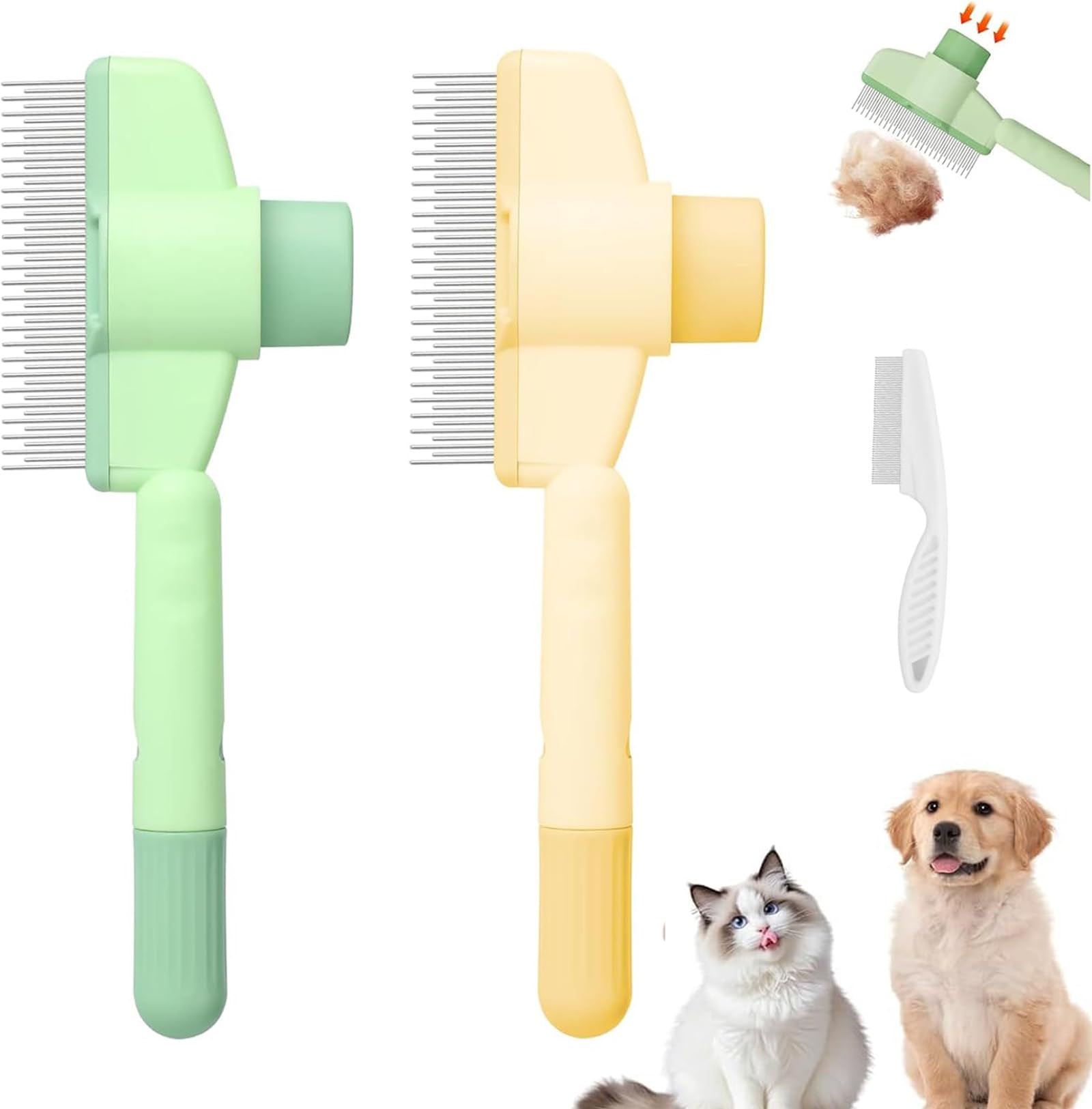 2PCS Pet Combs for Cats Flea Comb for Dogs,Durable Self-Cleaning Cat Comb for Grooming with Release Button Comfort and Safety