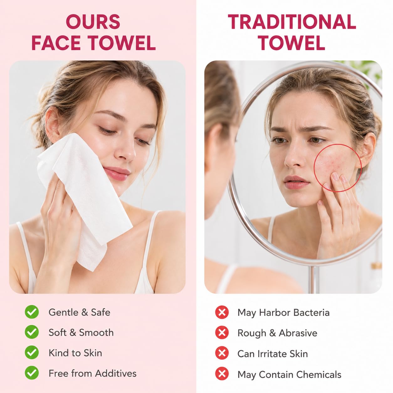 Jednorazowe Ręczniki Kompresowane 100 Sztuk, Ultra-miękkie Wipe'y na Palce, 100% Biologiczne Ręczniki do Twarzy, Mini Kompresowane Ściereczki do Czyszczenia, Chłonne dla Podróży Kemping(Różowy) | Indywidualnie owinięte, czyste ręczniki do twarzy, jednoraz