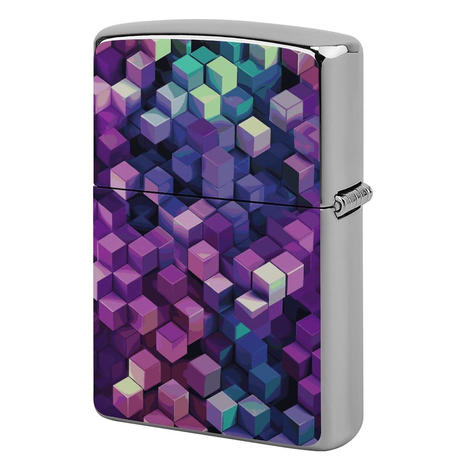 Abstract Color Cubes Purple Lighter Case Cover Vintage Metal Lighter Sleeve Reusable Lighter Protective Cover Decorative Lighter Holder Birthday Gifts for Men Women