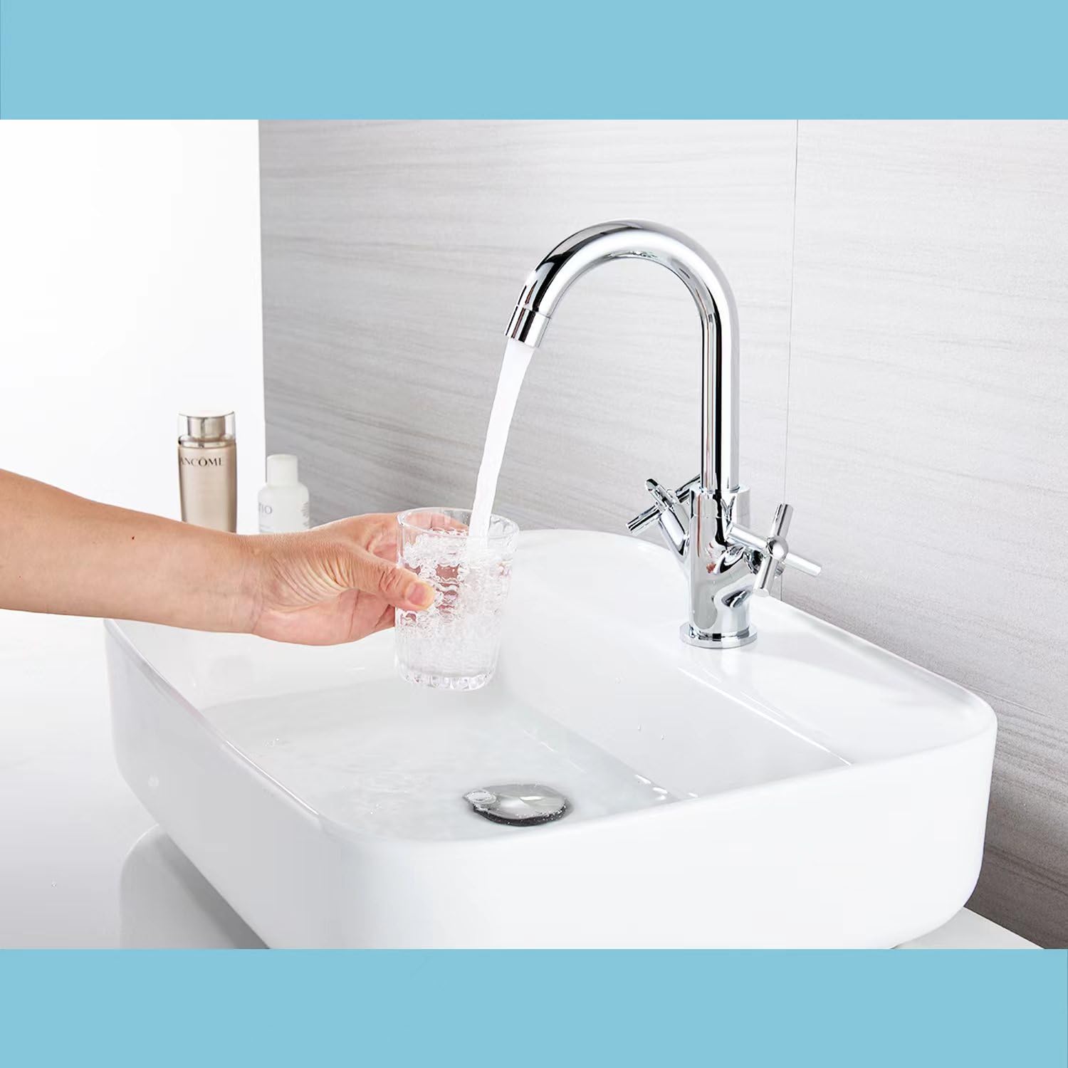 Eovem Basin Mixer Tap Dual Cross Lever Bathroom Basin taps 360 Swivel Spout Basin Sink Mixer Tap,Chrome - Image 2