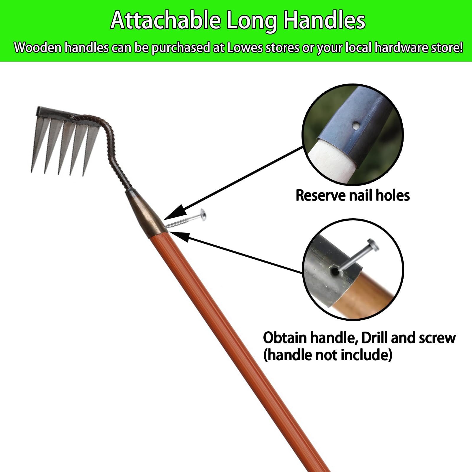 Lot de 2 râteaux en Fer pour désherber, Outil de Jardinage Robuste en métal avec 5 Dents, Outil de désherbage Manuel et Tranchant pour Le Jardinage et Les plantations agricoles.