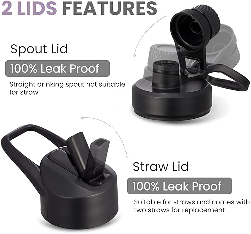 Miniatura 5 de COKTIK Botella de agua aislada, botellas de agua de 32 onzas, tapa con popote, tapa de boquilla, fría durante 36 horas, caliente durante 18 horas,