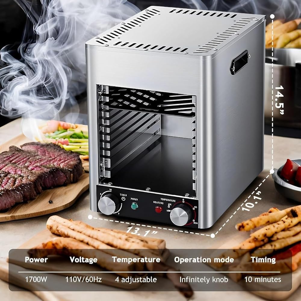 Commercial Indoor Broiler | 1700W 4/10-Layer Grill Oven | 10-Min Timing & 800℃ Temperature Control | Steak Oven with Trays, Grills & Handles | 10-Tier Commercial Electric Oven