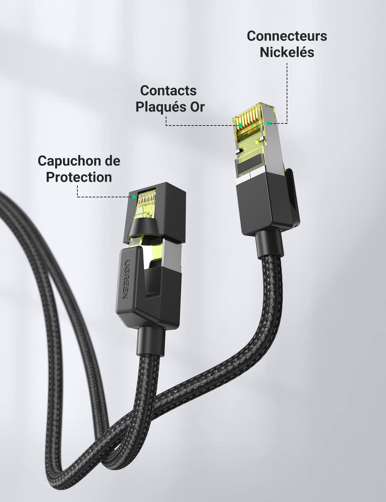 Câble Ethernet RJ45 Cat 7 10Gbps 600MHz Double Blindage Noyau Cuivre Nylon Tressé 5M UGREEN