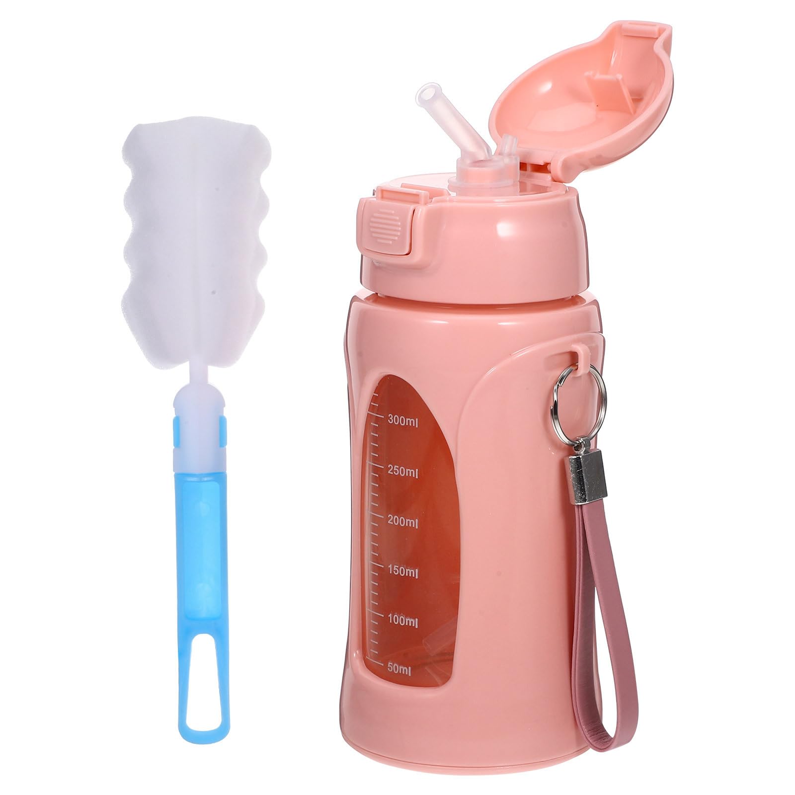 Gourde de Sport en Verre 380 ML Paille Intégrée et Graduation Bouteille D’Eau Multifonction pour Fitness Camping et Activités D’Extérieur Gourde Légère et Portable Rose