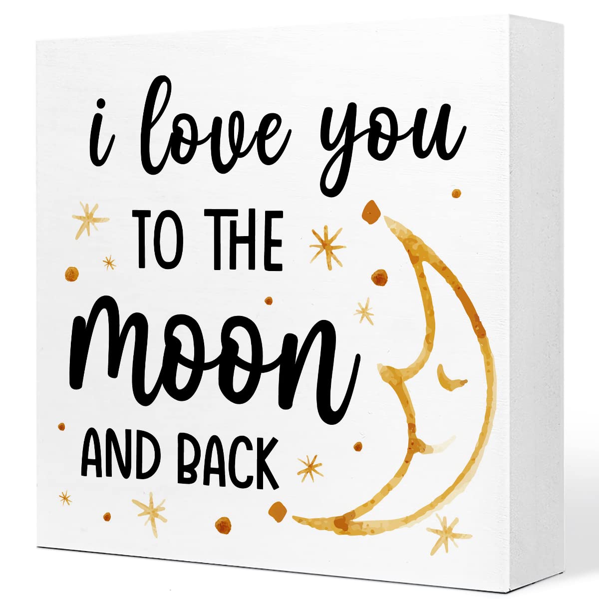 Wood Box Sign Wall Decor – "I Love You To The Moon And Back" Motivational Shelf Decor For Home & Office