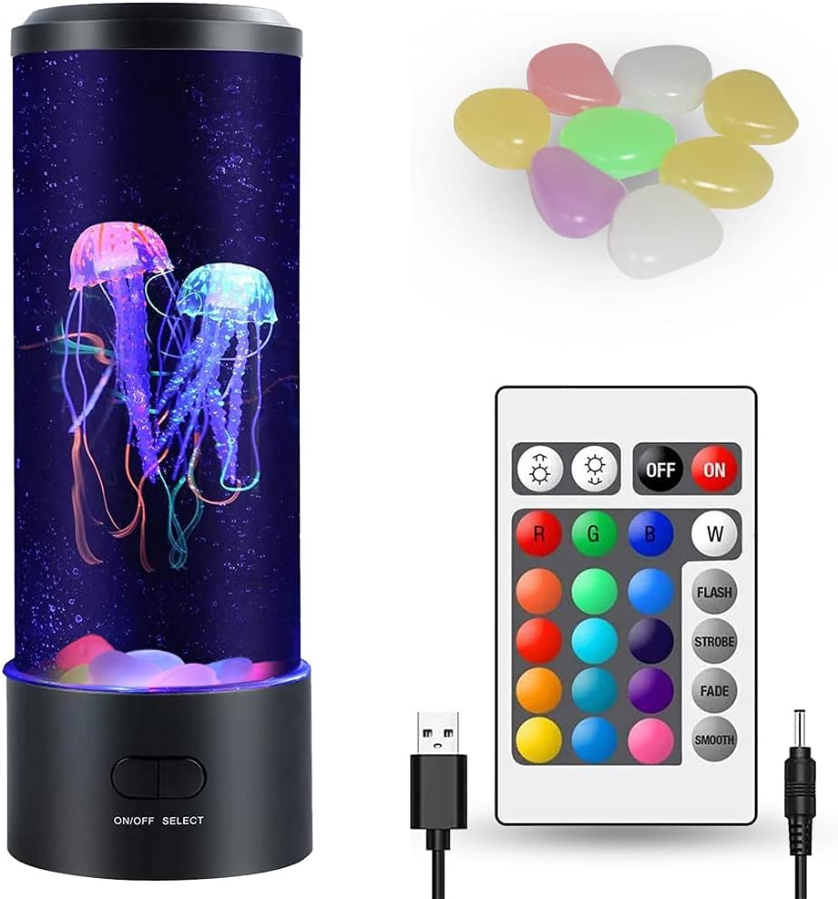 Kammoy Jellyfish Lamp, Electric Jellyfish Lava Lamp for Adults, Jellyfish Tank Table Lamp, Color Changing Jellyfish Aquarium, Home Decor and Room Mood Light Attached with 8 Free Luminous Stones