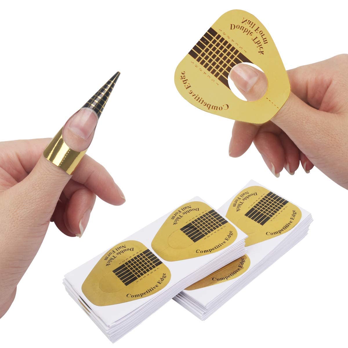 COSTICA Gold Horseshoe Nail Forms, 200PCS Nail Extension Tips and UV Gel Guide Stickers-picture-51