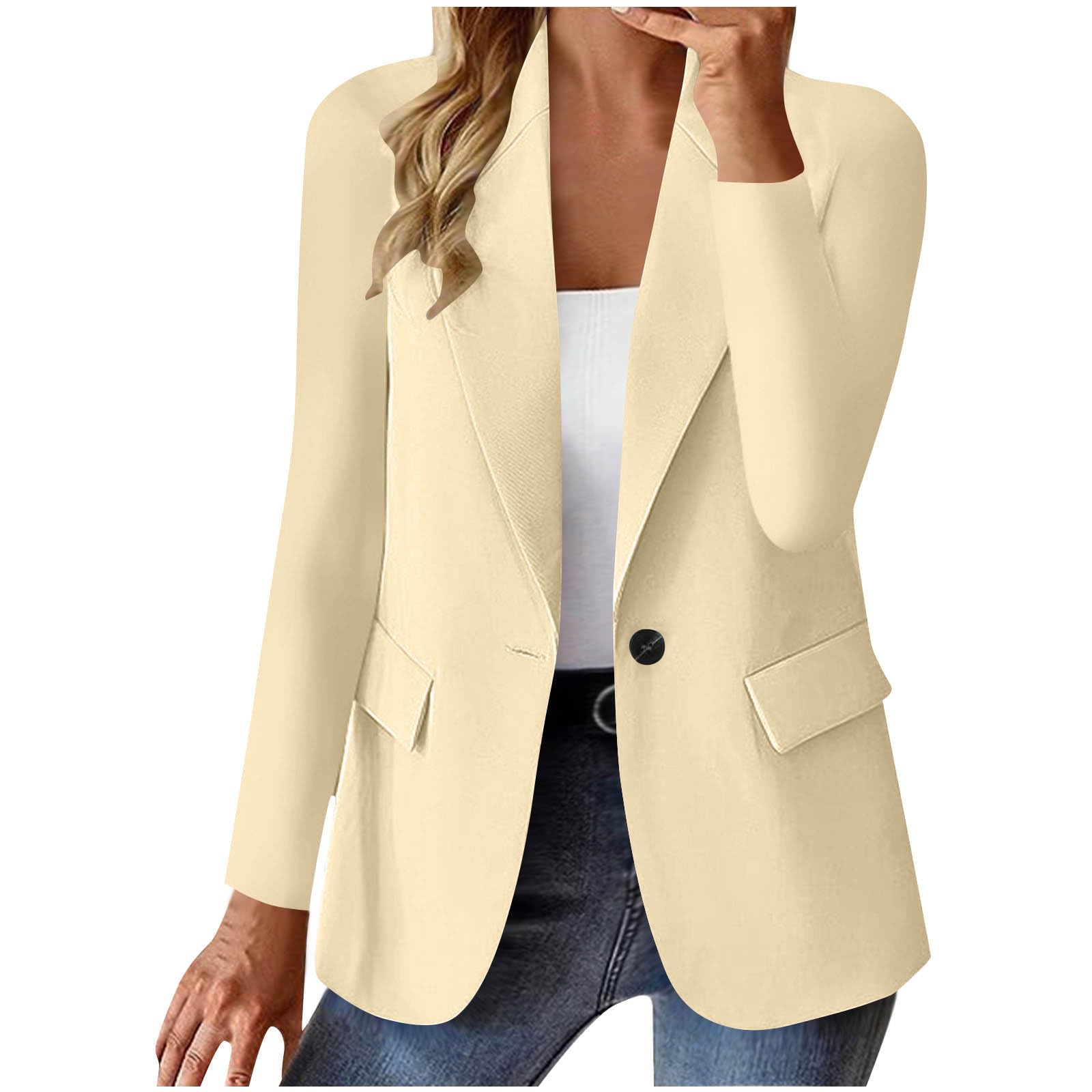 Womens One Button Blazer Casual Open Front Long Sleeve Suit Jackets Dressy Elegant Business Work Office Blazers S-3XL