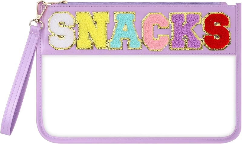 Necessaire transparente Narsikar com zíper, patch de chenille e alça
