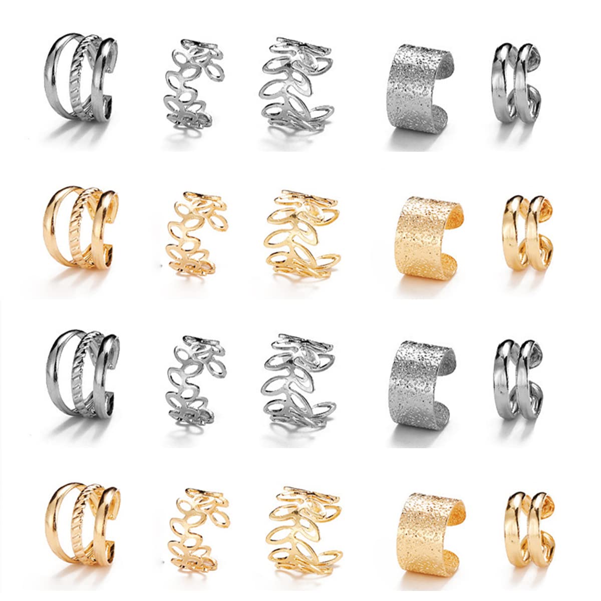 20 Pcs Gold Silveer Hair Braids Dreadlock, Non-Piercing Ear Clip Beard Beads Cuffs Clip Hair for Women Men Hair Accessories Styling Tools