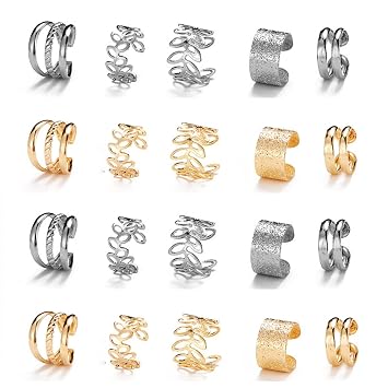 20 Pcs Gold Silveer Hair Braids Dreadlock, Non-Piercing Ear Clip Beard Beads Cuffs Clip Hair for Women Men Hair Accessories Styling Tools