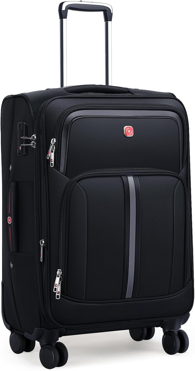 Softside Expandable Carry On Luggage Rolling Suitcase with Spinner Wheels (Black, 25-Inch)