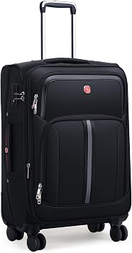 ROPLUS Softside Expandable Carry On Luggage Rolling Suitcase with Spinner Wheels Black, 25-Inch