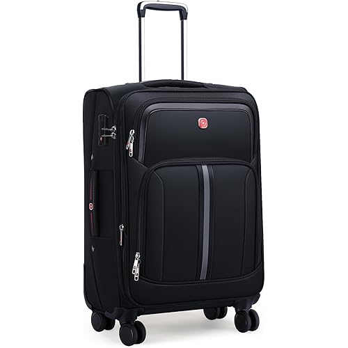 Softside Expandable Carry On Luggage Rolling Suitcase with Spinner Wheels (Black, 25-Inch)
