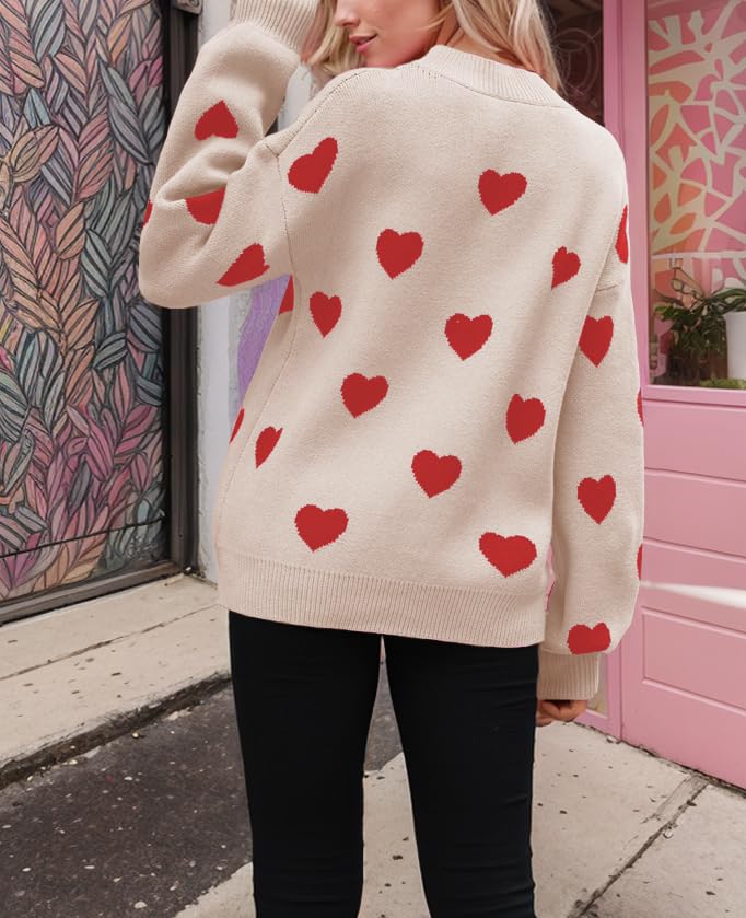 Image of Women's Valentines Pullover Sweaters Cute Hearts Long Sleeve Crewneck Knitted Y2k Sweaters Kawaii Aesthetic Clothes