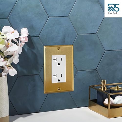 Miniatura 8 de BRASS - Placa de pared moderna de metal dorado para interruptor de luz o cubierta de enchufe, placa de pared para receptáculo, cubiertas basculantes