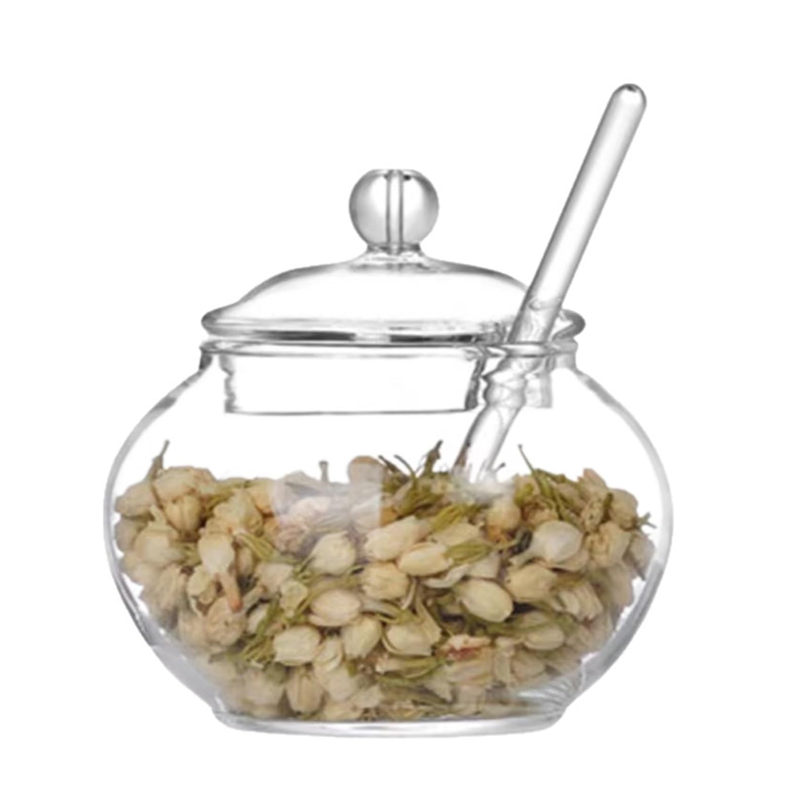 HYFEUOKF Spherical Glass Storage Jar With Spoon Kitchen Countertop For Salt Sugar And Other Condiments